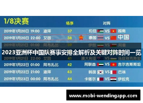 2023亚洲杯中国队赛事安排全解析及关键对阵时间一览