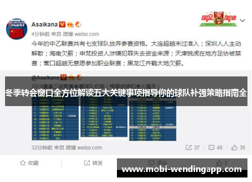 冬季转会窗口全方位解读五大关键事项指导你的球队补强策略指南全