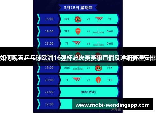 如何观看乒乓球欧洲16强杯总决赛赛事直播及详细赛程安排