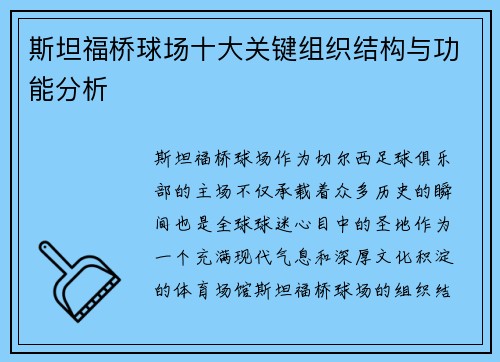 斯坦福桥球场十大关键组织结构与功能分析