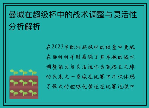 曼城在超级杯中的战术调整与灵活性分析解析 曼城在超级杯中的战术调整与灵活性分析解析